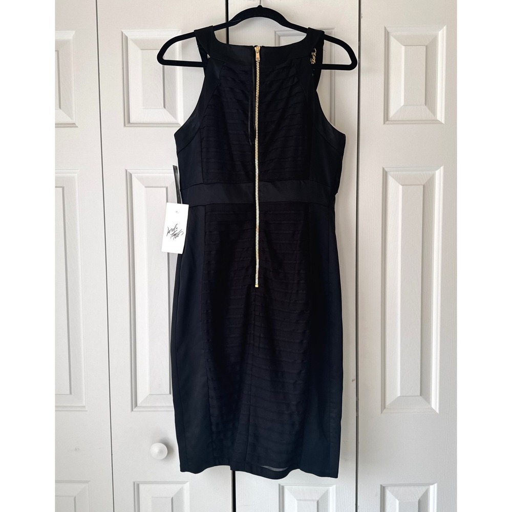 JAX Women Black Textured Chain Neck Sheath Dress Size 10 NWT 1PJU006M - Picture 2 of 7